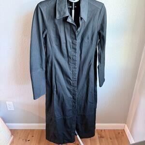 Vintage Y2K Gap Long Line Duster Trench Coat Black Women's Size Large Snap Front